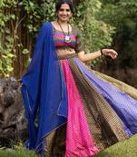 multi kali jacquard silk weaving lehenga chloi with dupatta - full stitched free size