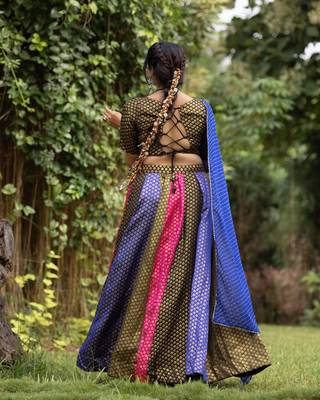 multi kali jacquard silk weaving lehenga chloi with dupatta - full stitched free size 2