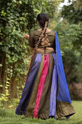 multi kali jacquard silk weaving lehenga chloi with dupatta - full stitched free size