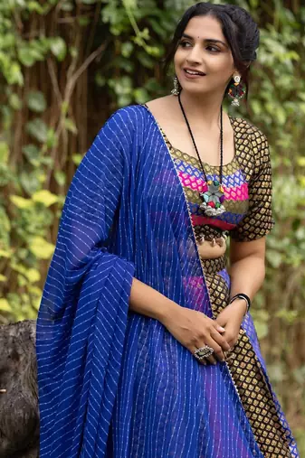 multi kali jacquard silk weaving lehenga chloi with dupatta - full stitched free size