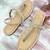 Peach crystal embellished faux leather t-strap flats for women