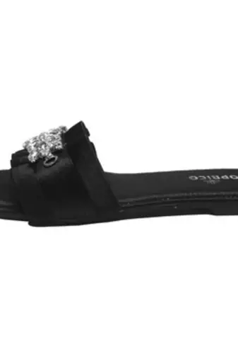 Black crystal embellished faux leather slip-on flats for women