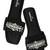 Black crystal embellished faux leather slip-on flats for women