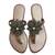 Gold beaded faux leather flower t-strap flats for women