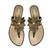 Gold beaded faux leather flower t-strap flats for women