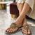 Gold beaded faux leather flower t-strap flats for women