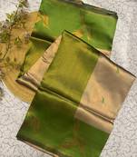 New Banarasi Soft Silk Blend Cream Color Woven Saree With Blouse Set For Women's