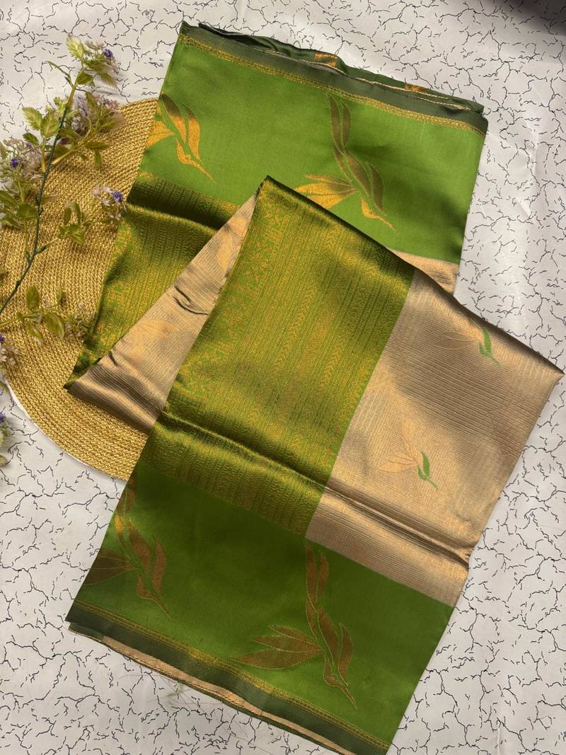 New Banarasi Soft Silk Blend Cream Color Woven Saree With Blouse Set For Women's
