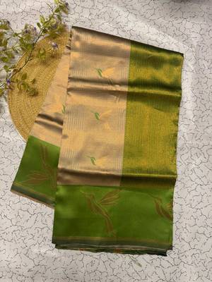 New Banarasi Soft Silk Blend Cream Color Woven Saree With Blouse Set For Women's 2