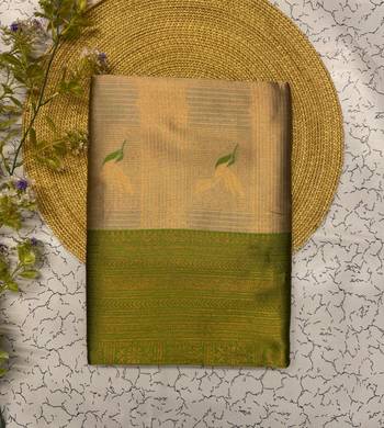 New Banarasi Soft Silk Blend Cream Color Woven Saree With Blouse Set For Women's 3