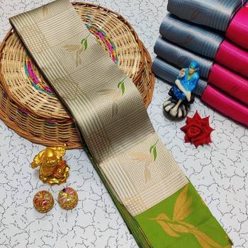 New Banarasi Soft Silk Blend Cream Color Woven Saree With Blouse Set For Women's 4