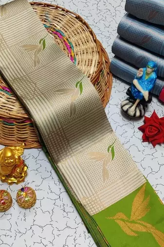 New Banarasi Soft Silk Blend Cream Color Woven Saree With Blouse Set For Women's