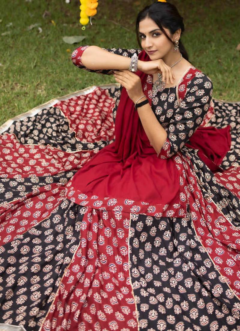 ajarakh prints royon fabric chaniya choli with dupatta - full stitched free size