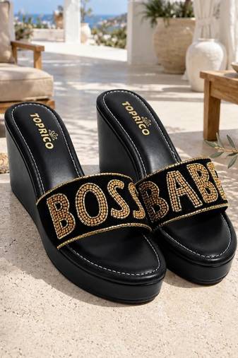 Black beaded faux leather high heels for women