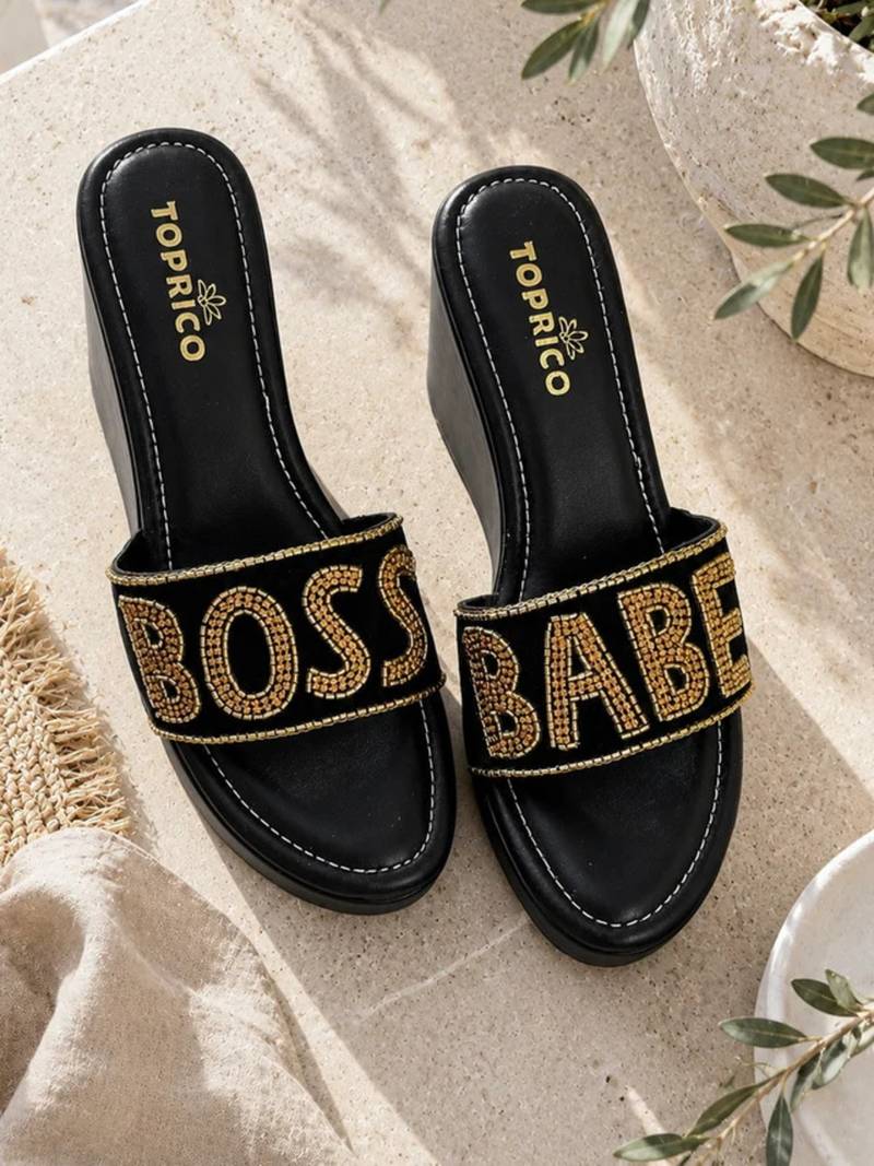 Black beaded faux leather high heels for women