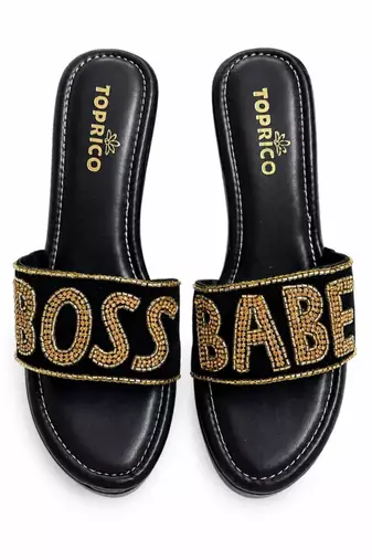 Black beaded faux leather high heels for women