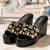 Black crystal embellished faux leather wedge platform heels for women