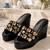 Black crystal embellished faux leather wedge platform heels for women