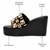 Black crystal embellished faux leather wedge platform heels for women