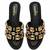 Black crystal embellished faux leather wedge platform heels for women