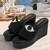 Black beaded faux leather platform slides for women
