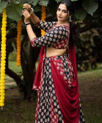 ajarakh prints royon fabric chaniya choli with dupatta - full stitched free size 4
