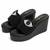 Black beaded faux leather platform slides for women