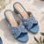 Blue beaded faux leather denim block heels for women