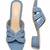 Blue beaded faux leather denim block heels for women