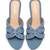 Blue beaded faux leather denim block heels for women