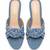 Blue denim embellished faux leather criss cross heels for women