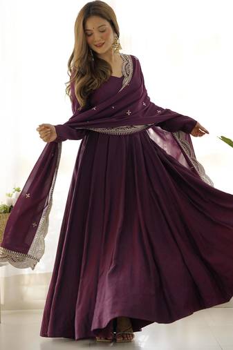 Women's Beautiful Solid Roman Silk Chanderi Fabric Flared Anarkali Pant and Dupatta Set