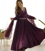Women's Beautiful Solid Roman Silk Chanderi Fabric Flared Anarkali Pant and Dupatta Set