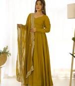 Women's Beautiful Solid Roman Silk Chanderi Fabric Flared Anarkali Pant and Dupatta Set
