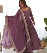 Women's Beautiful Solid Roman Silk Chanderi Fabric Flared Anarkali Pant and Dupatta Set