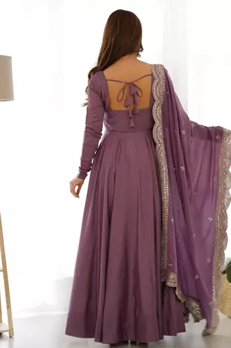 Women's Beautiful Solid Roman Silk Chanderi Fabric Flared Anarkali Pant and Dupatta Set