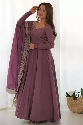 Women's Beautiful Solid Roman Silk Chanderi Fabric Flared Anarkali Pant and Dupatta Set
