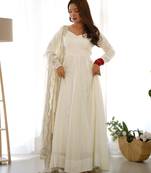 Women's Beautiful Solid Roman Silk Chanderi Fabric Flared Anarkali Pant and Dupatta Set
