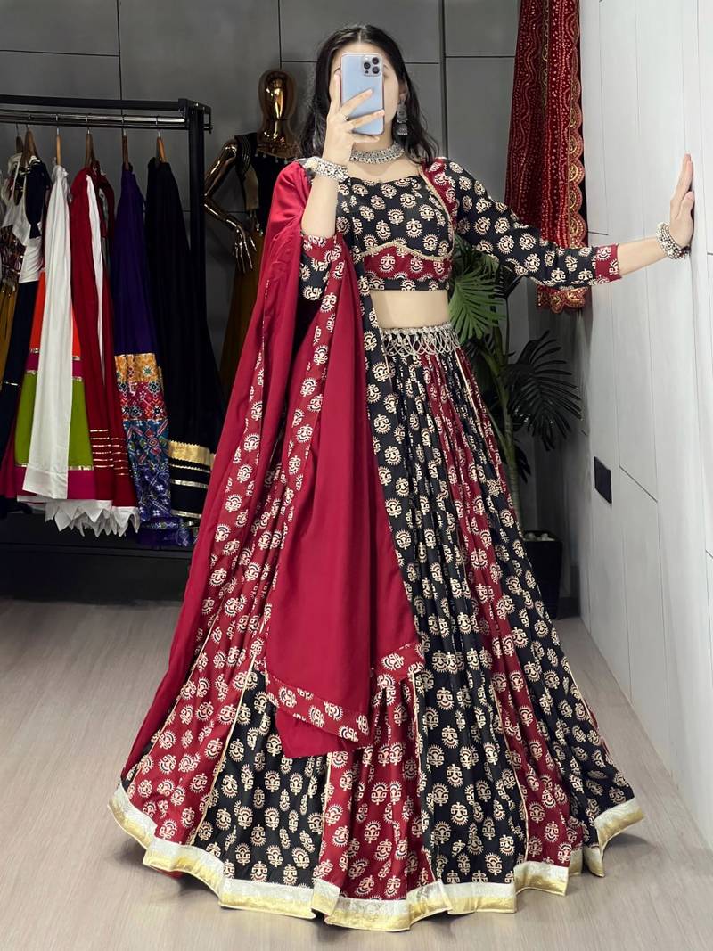 ajarakh prints royon fabric chaniya choli with dupatta - full stitched free size