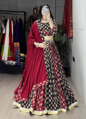 ajarakh prints royon fabric chaniya choli with dupatta - full stitched free size 3