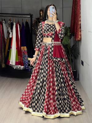 ajarakh prints royon fabric chaniya choli with dupatta - full stitched free size 4