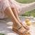 Tan crystal embellished faux leather two strap flats for women