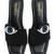 Black beaded faux leather block slides for women