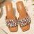 Tan crystal embellished faux leather square toe block heels for women