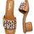 Tan crystal embellished faux leather square toe block heels for women