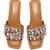 Tan crystal embellished faux leather square toe block heels for women