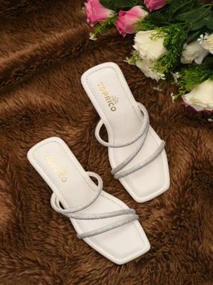 White sparkly faux leather square toe block heel sandals for wome 1
