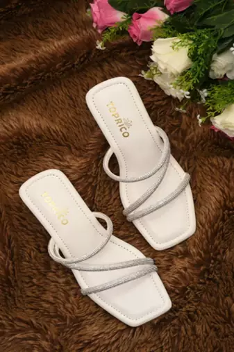 White sparkly faux leather square toe block heel sandals for wome