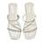 White sparkly faux leather square toe block heel sandals for wome