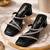 Black sparkly faux leather square toe block heel sandals for wome